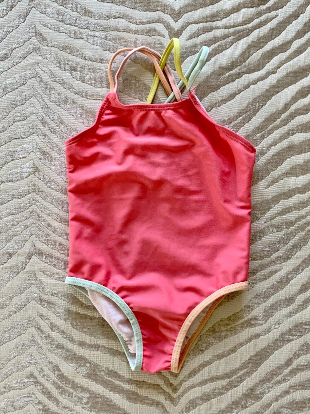 Wonder Nation Pink & Pastel Multi-colored Cross-Back One Piece 3T Swimsuit